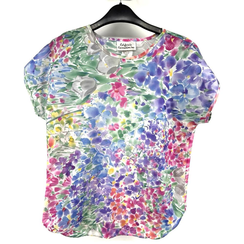 California Connection Inc Watercolor Vintage Top 90s Polyester Size Medium 12/14